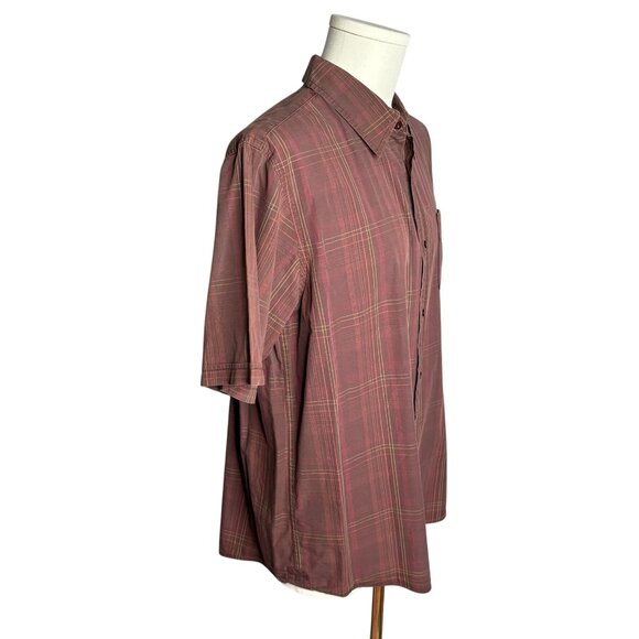 Ripcurl Button Up Short Sleeve Shirt XL Brown Plaid Casual Pocket Cotton - Picture 3 of 7